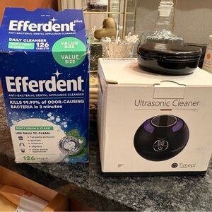 Efferdent Dental/Retainer Cleanser and Timepi Ultrasonic Cleaner Set